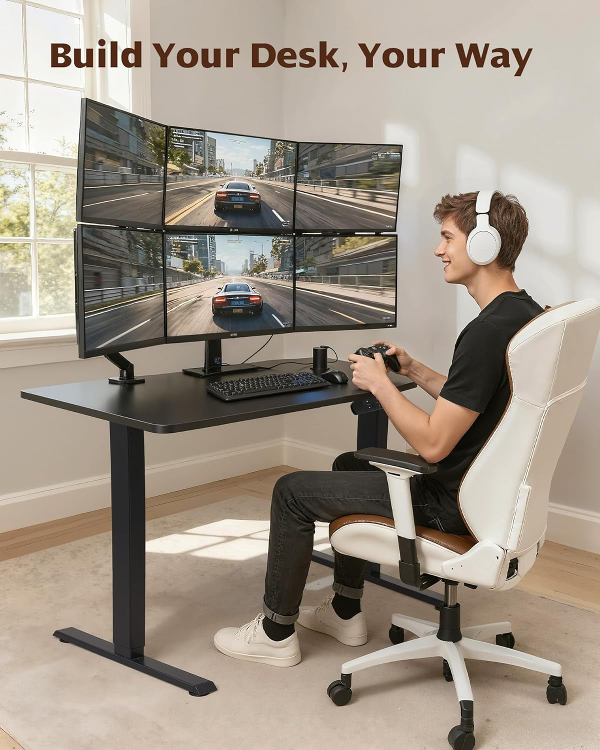 Dual Motor Electric Adjustable Standing for up to 70.8”X31.5” Table Tops, 225 Lbs Weight Capacity, Computer Desk for Home and Office (Black Frame Only)