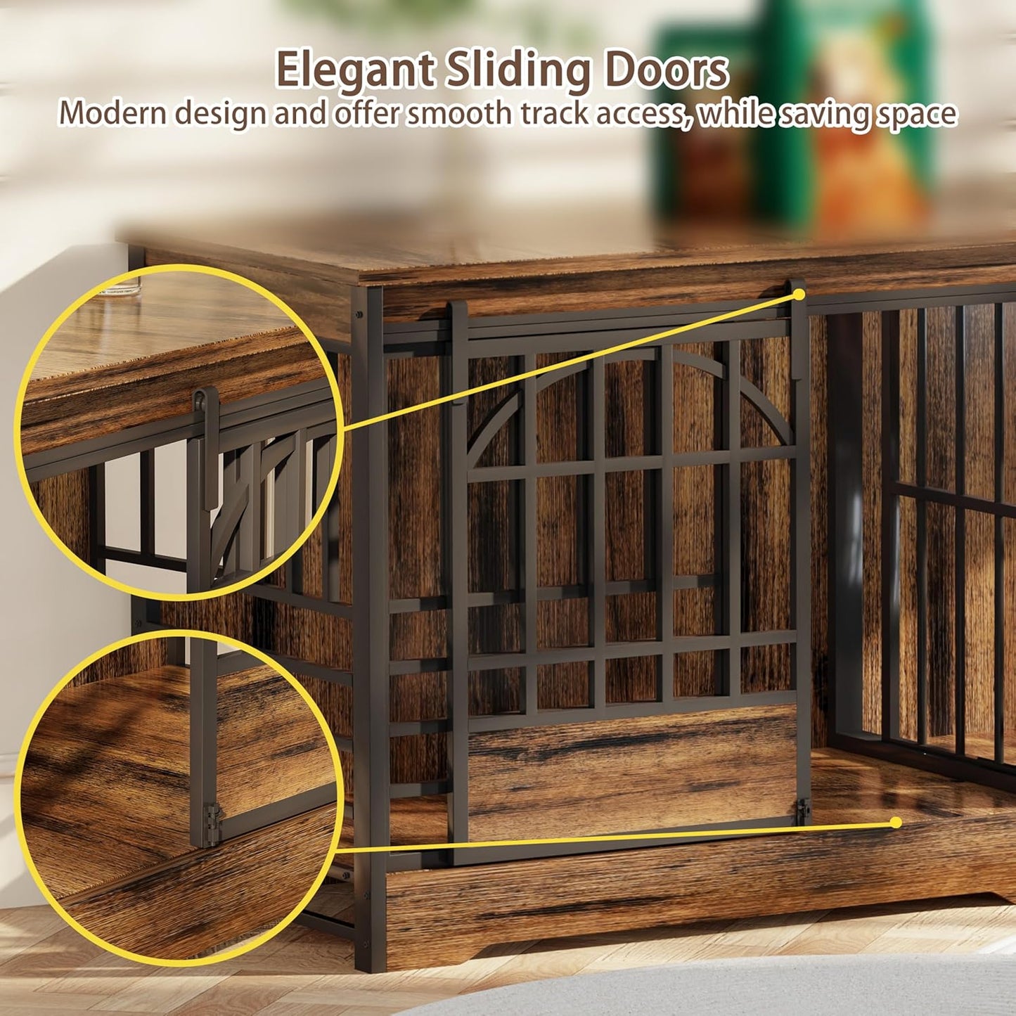 78 Inch Double Dog Crate Furniture, Extra Large Dog Kennel Indoor for 2 Dogs, Heavy Duty Dog Cage with Divider, Wooden Dog House Decorative Table TV Stand for Xlarge Dogs (Cognac Brown)