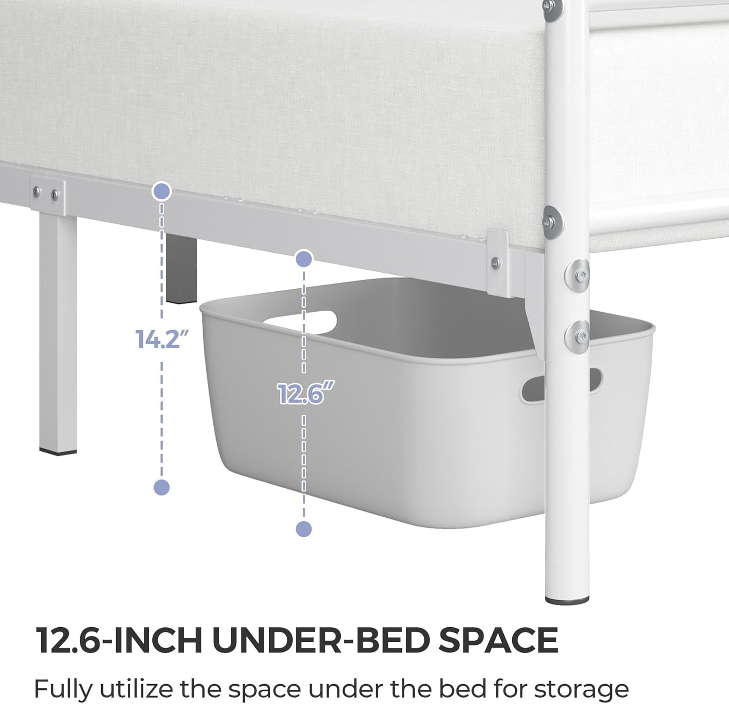 Full Size Metal Platform Bed Frame with Simple Headboard and Footboard, Mattress Foundation for under Bed Storage, Steel Slat Support, No Box Spring Needed, Easy Assembly, White