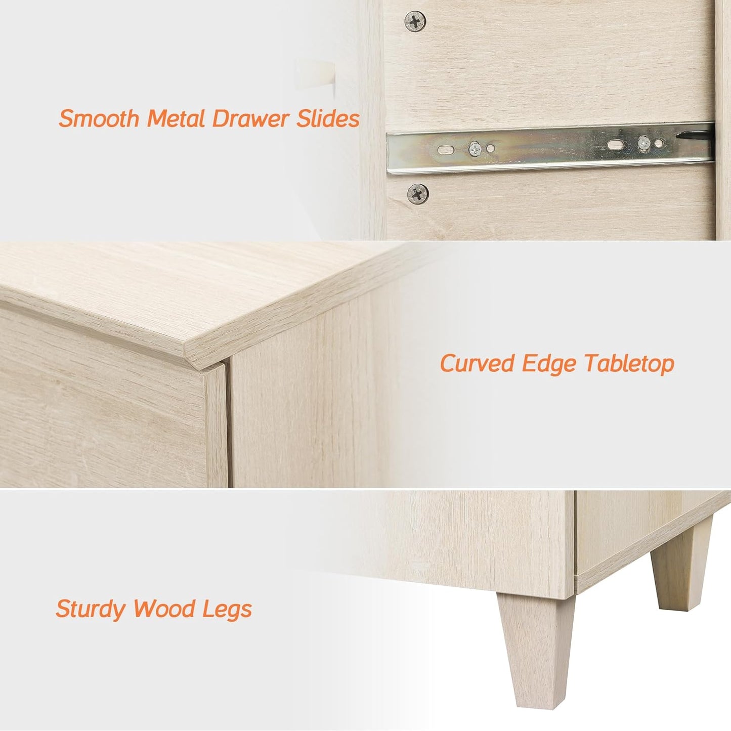 Dresser and Nightstand Set for Bedroom, 47.2 Inches Wood Dresser with 6 Drawers, 1 Piece Nightstand with Charging Station, Chest of Drawers and Bedside Table Set, Light Oak