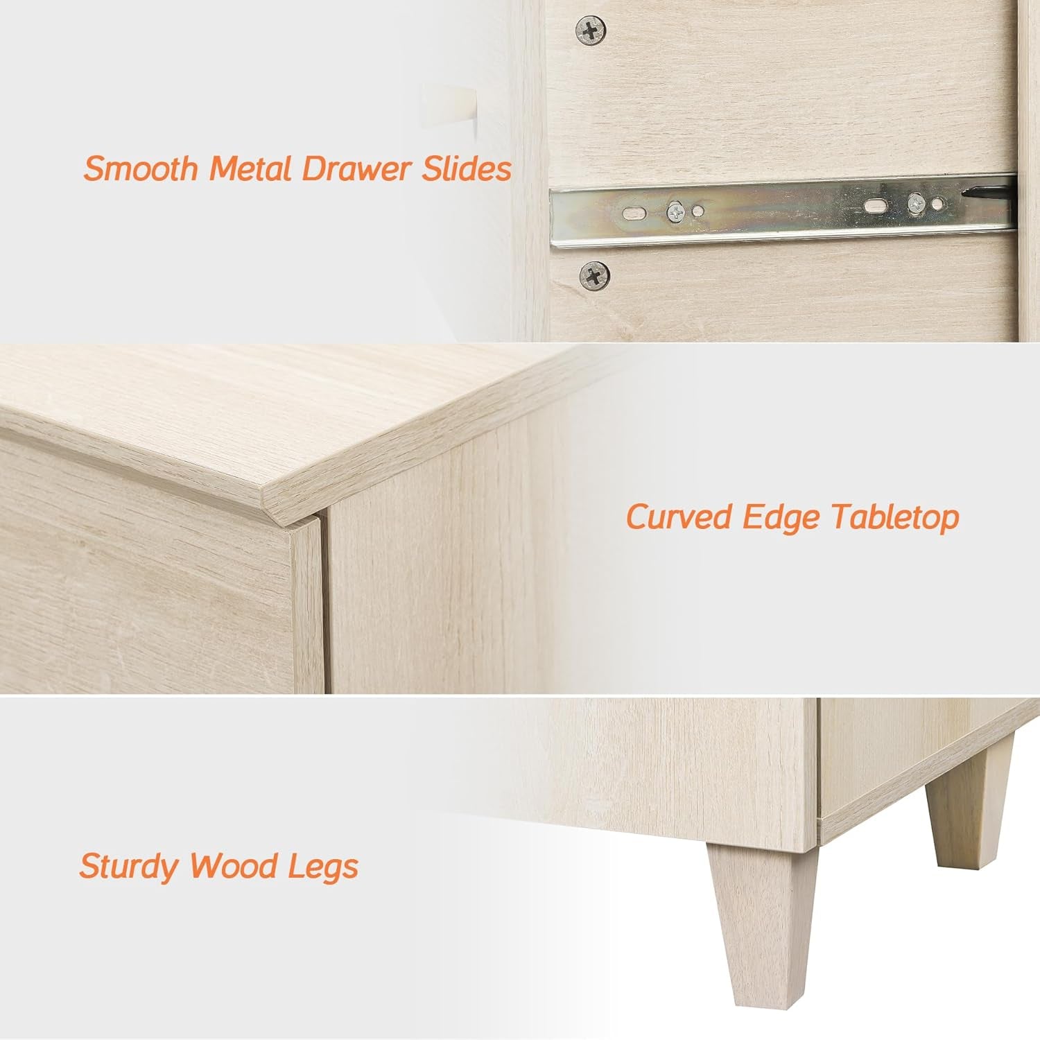 Dresser and Nightstand Set for Bedroom, 47.2 Inches Wood Dresser with 6 Drawers, 1 Piece Nightstand with Charging Station, Chest of Drawers and Bedside Table Set, Light Oak