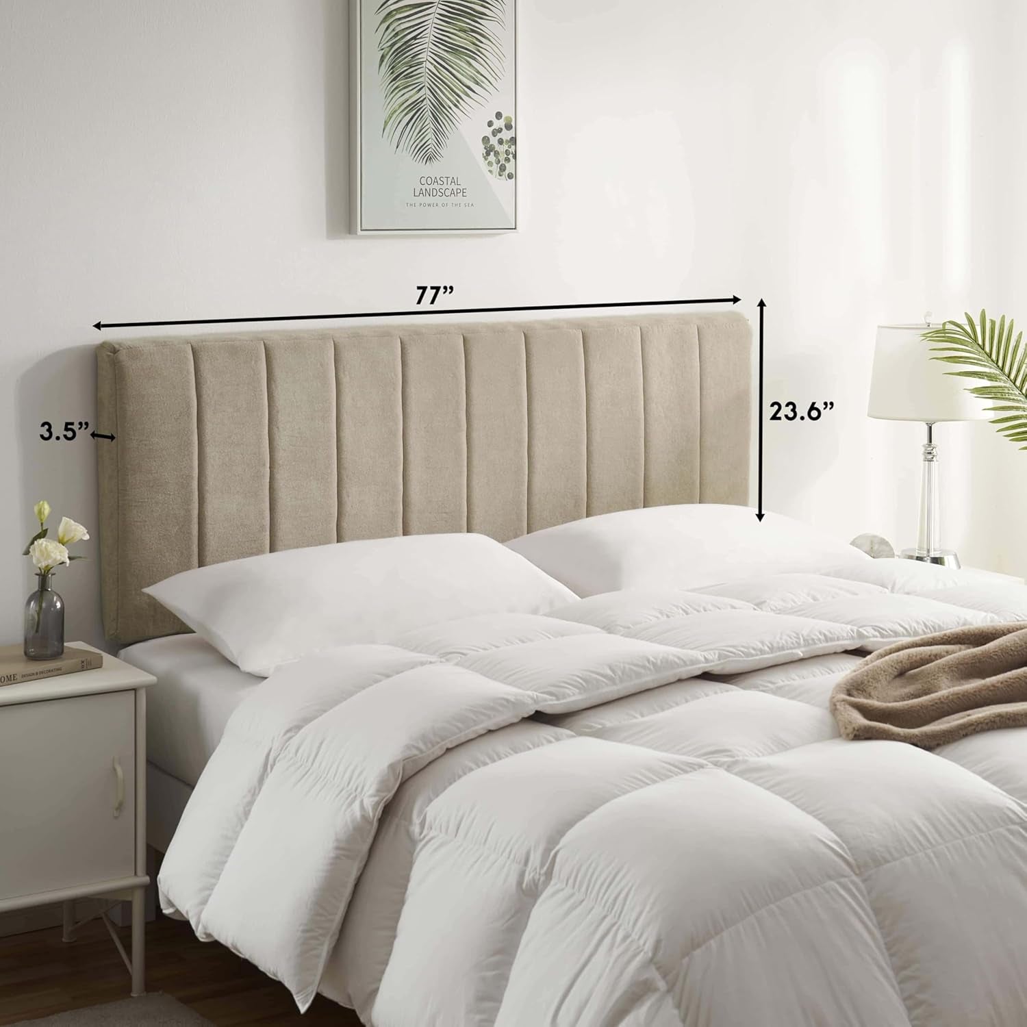 Upholstered King Headboard - Easy Assemble Channel Stitched Headboard King Size Bed - Wall Mounted Headboards with 3D Soundproof Wall Panels Peel & Stick Floating Headboards, Linen