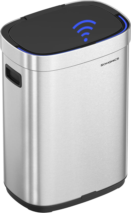 Kitchen Trash Can, 17.2-Gallon (65 L) Motion Sensor Garbage Can, Stainless Steel Trash Bin, Ozone Odor Control, Stay-Open, Metallic Silver ULTB660E01