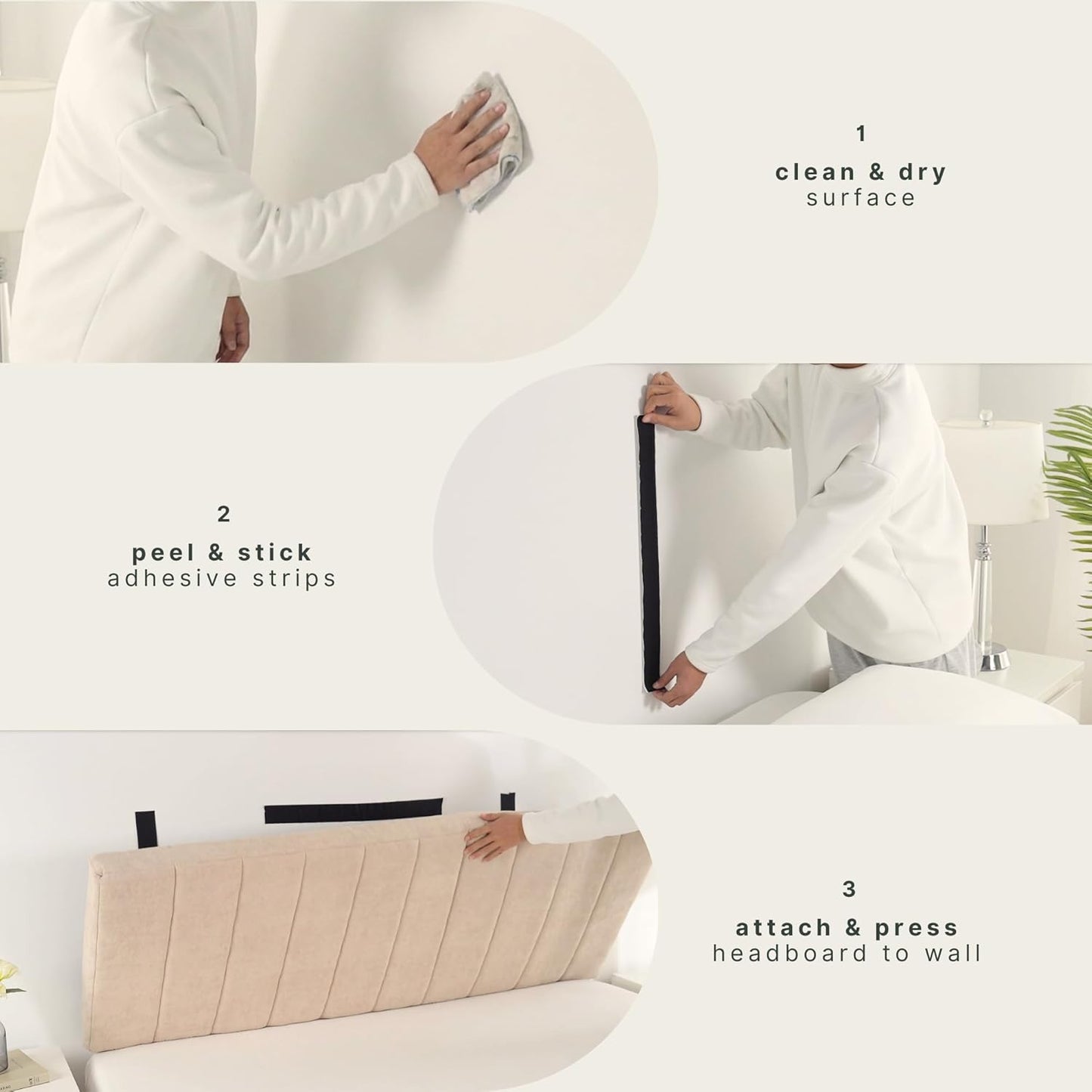 Upholstered Queen Headboard - Easy Assemble Channel Stitched Headboard Queen Size - Wall Mounted Headboards with 3D Soundproof Wall Panels Peel & Stick Floating Headboards, Beige