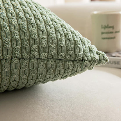 2 Packs Decorative Throw Pillow Covers 18X18 Inch for Living Room Couch Bed Spring Sofa Soft Striped Corduroy Square Cushion Case 45X45 Cm Farmhouse Boho Home Decor Sage Green