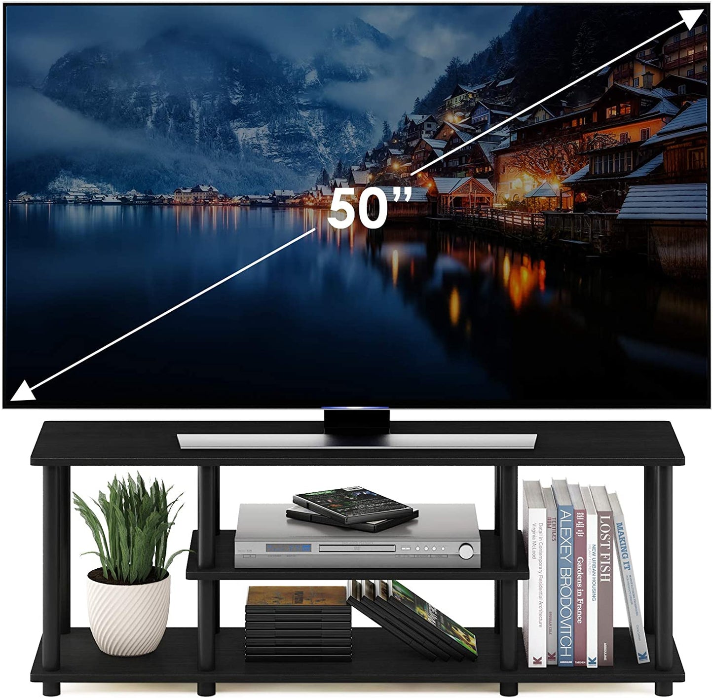 Turn-N-Tube No Tools 3D 3-Tier Entertainment TV Stand up to 50 Inch TV, round Tubes, Walnut