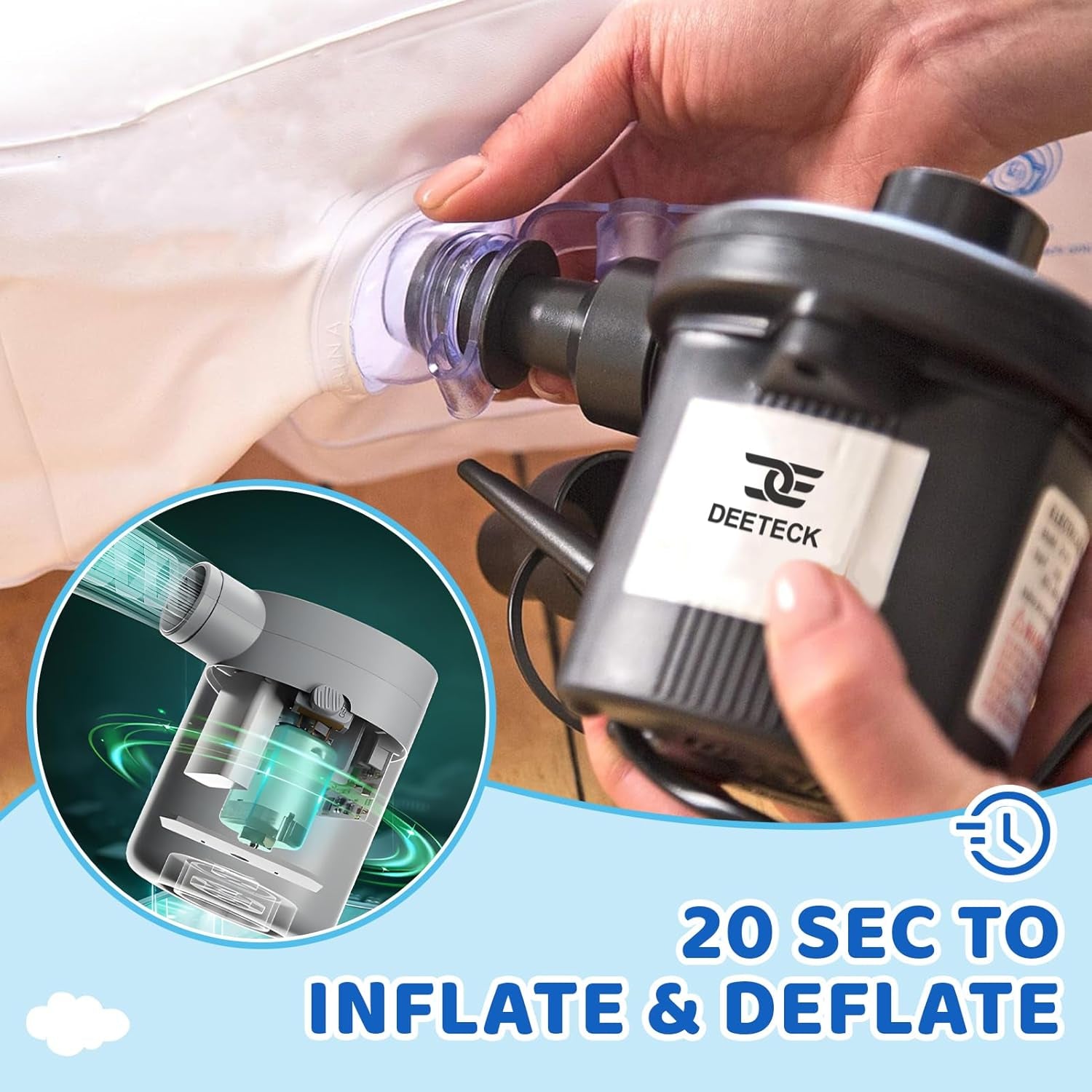 Inflatable Toddler Travel Bed - 60 Inches Portable Toddler Bed for Travel with Safety Sides - Cozy Kids Air Mattress Set with High-Speed Pump & Carry Case - Lightweight & Easy to Inflate -Blue