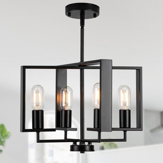 Modern Chandeliers for Dining Room, Black Farmhouse Chandelier, 4 Lights Industrial Pendant Light Fixture Adjustable Hanging Lights for Living Room Entryway Kitchen (Black, 16.14"【4 Lights】)