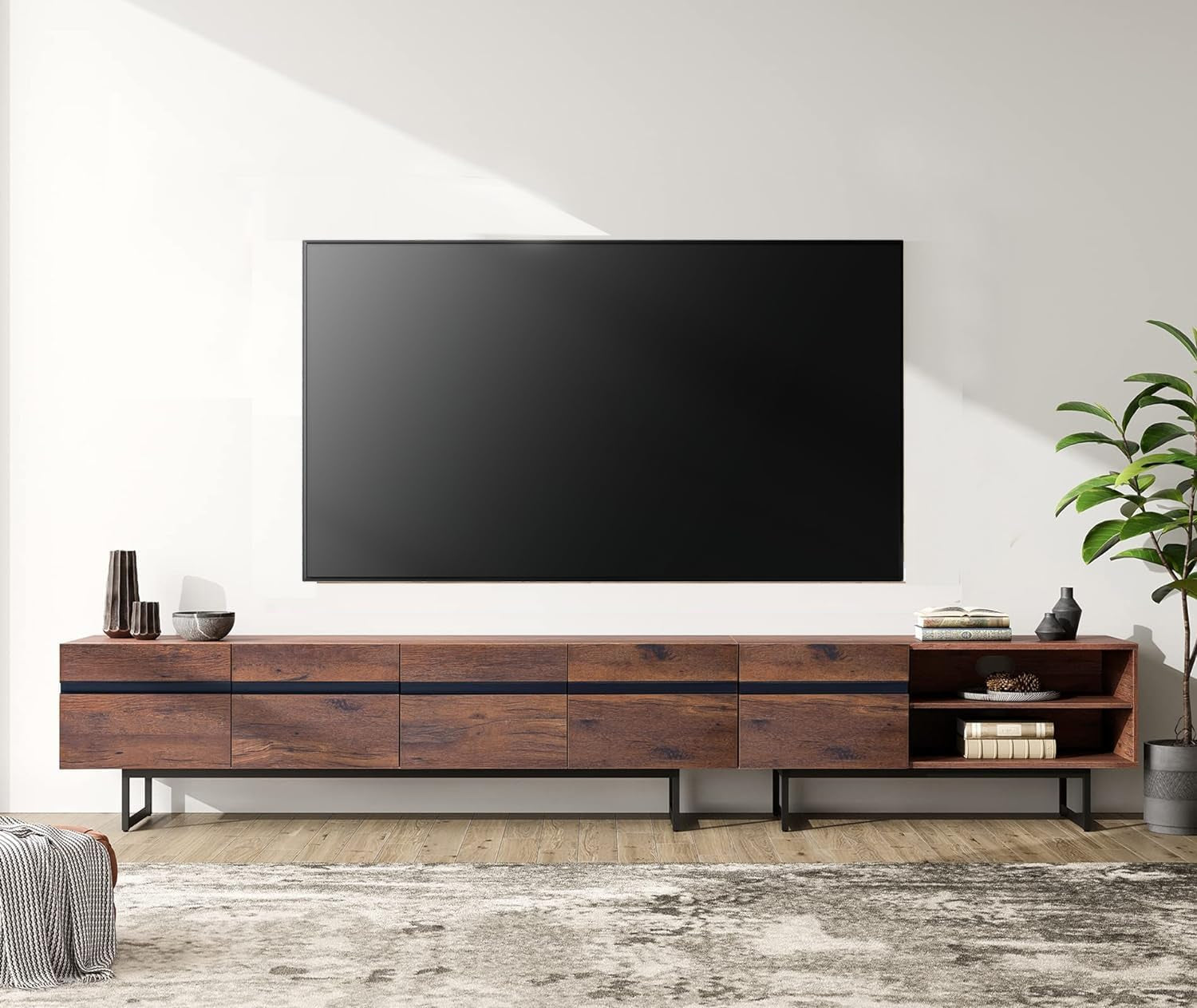 Modern TV Console for Living Room, 2 in 1 Wooden TV Stand with Storage for 100 Inch TV, TV Entertainment Center with Adjustable Cabinet Doors for Bedroom,Game Room,Brown