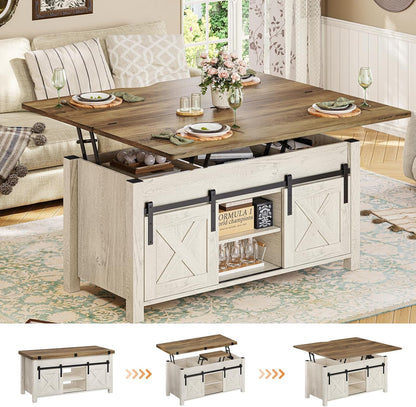 Lift Top Coffee Table, 4 in 1 Multi-Function Convertible Coffee Tables with Storage and Hidden Compartment, Farmhouse Coffee Table Converts to Dining Table for Living Room, Brown Top
