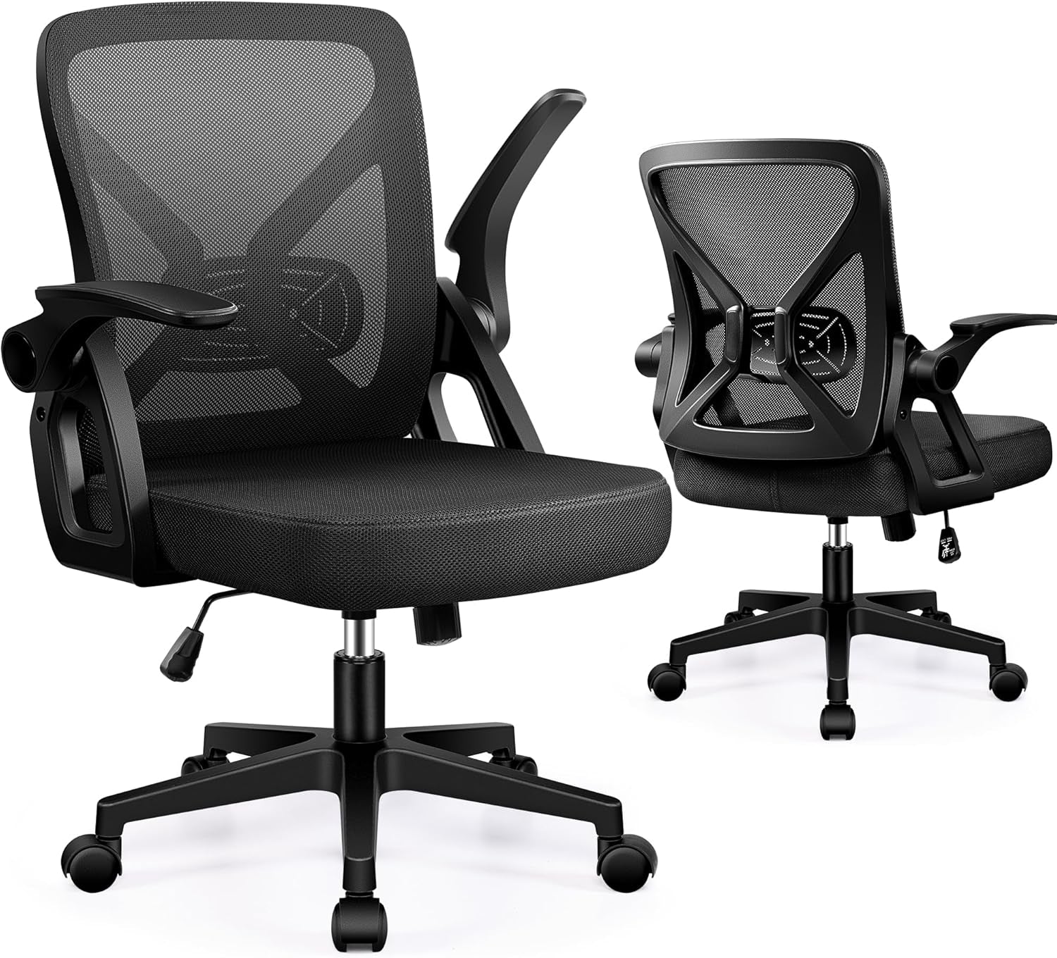 Office Chair - Ergonomic Desk Chair Breathable Mesh Task with Wheels and Lumbar Support Home Desk Office Chairs with Flip up Armrest Rolling Swivel for Home Computer Black