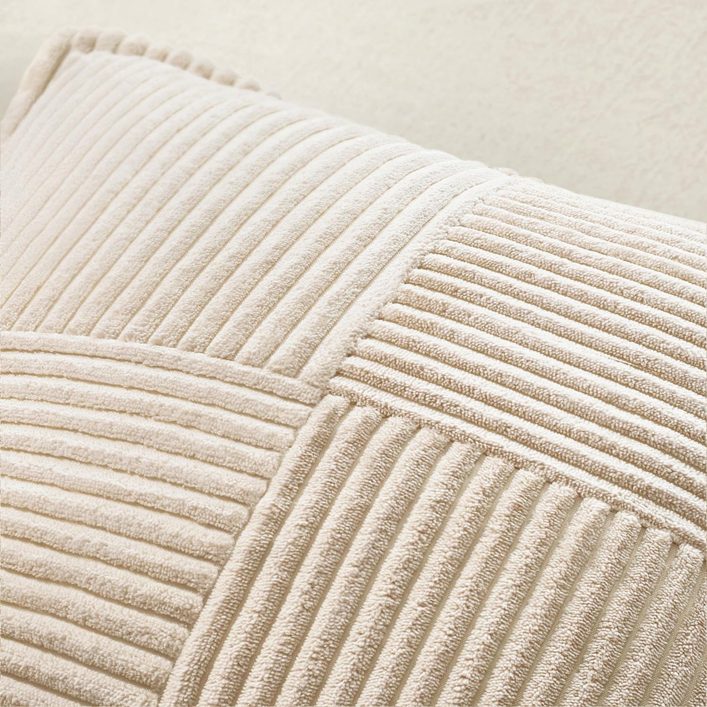 Decorative Throw Pillow Covers for Couch Bed Livingroom 18X18 Inch Set of 2 Beige Boho Accent Throw Pllows Broadside Striped Patchwork Soft Corduroy Pillowcases
