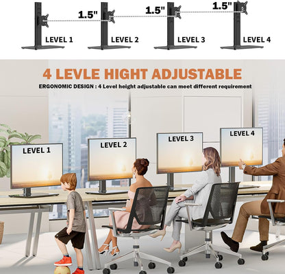 Single LCD Computer Monitor Free-Standing Desk Stand Mount Riser for 13 Inch to 32 Inch Screen with Swivel, Height Adjustable, Rotation, Vesa Base Stand Holds One (1) Screen up to 77Lbs(Ht05B-001))