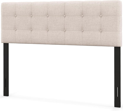 Linen Upholstered Headboard, Adjustable Width Button Tufted Headboard Only with Solid Wood Legs, Attach Frame, Modern Headboards for Queen Full Size Bed, Beige