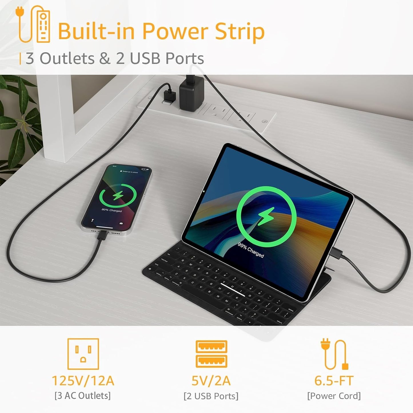 White Computer Desk with Hutch & Drawers - Office Desk with 3 Storage Drawers and Power Outlets, 47 Inch Modern Study Writing Desk for Bedroom Home Office