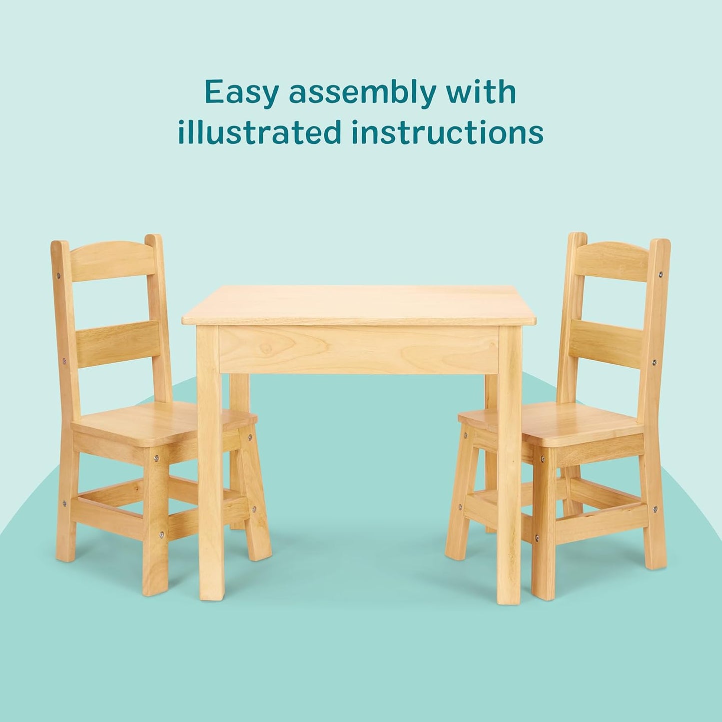 Solid Wood Kids Table and Chairs (2), Premium Quality Wooden Toddler Table and Chair Set for Kids Playroom Furniture & Montessori Classroom Furniture for Boys & Girls Ages 3+