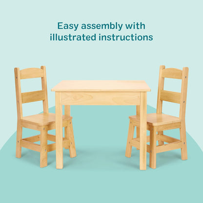 Solid Wood Kids Table and Chairs (2), Premium Quality Wooden Toddler Table and Chair Set for Kids Playroom Furniture & Montessori Classroom Furniture for Boys & Girls Ages 3+