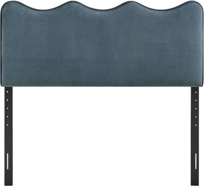 Monday Athena King Size Performance Velvet Adjustable Headboard in Cadet Blue - with Scalloped Wave Design and Stain-Resistant Velvet Upholstery