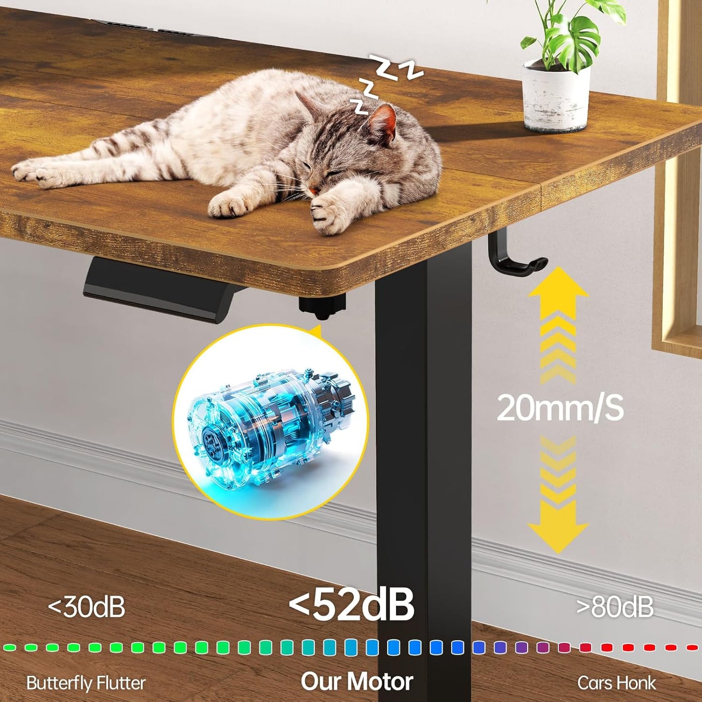 47.2" Standing Desk, Adjustable Height Office Desk with Wood Desktop, Computer Table for Home Work, Study and Gaming, Small Spaces, Modern Furniture，Brown