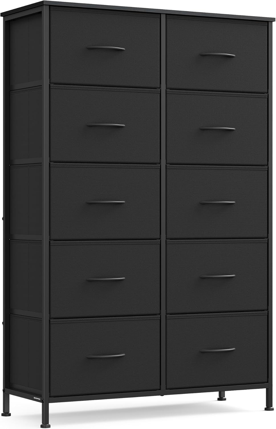 Dresser for Bedroom, Chest of Drawers, TV Stand, Steel, MDF, 5 Non-Woven Fabric Drawers, Storage Organizer Unit, Closet, Entryway, Ink Black and Ebony Black ULGS322B01S
