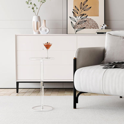 Acrylic Drink Table for Small Spaces, 10" L X 10" W X 21.3" H, Drink Side/End Table for Living Room, Round, Easy Assembly, Clear