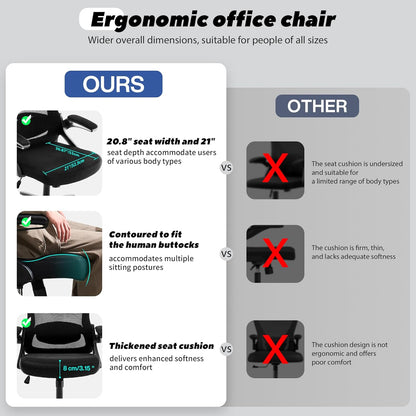 Ergonomic Office Chair, 400 LBS Computer Chairs with Adjustable Lumbar Support, Breathable Mesh Desk Chair Ergonomic with Thickened Cushion, Comfy Home Office Desk Chair (Black)