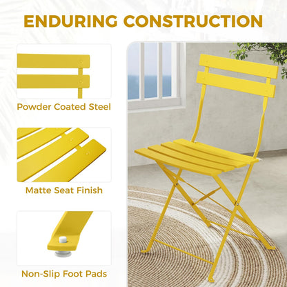 3-Piece Folding Bistro Set, 2 Chairs and 1 Table, Weather-Resistant Outdoor/Indoor Conversation Set for Patio, Yard, Garden-Yellow