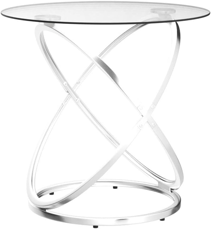 Glass round End Table, Modern Contemporary Side Table for Small Space with Tempered Glass Tabletop for Living Room, Chrome Finish