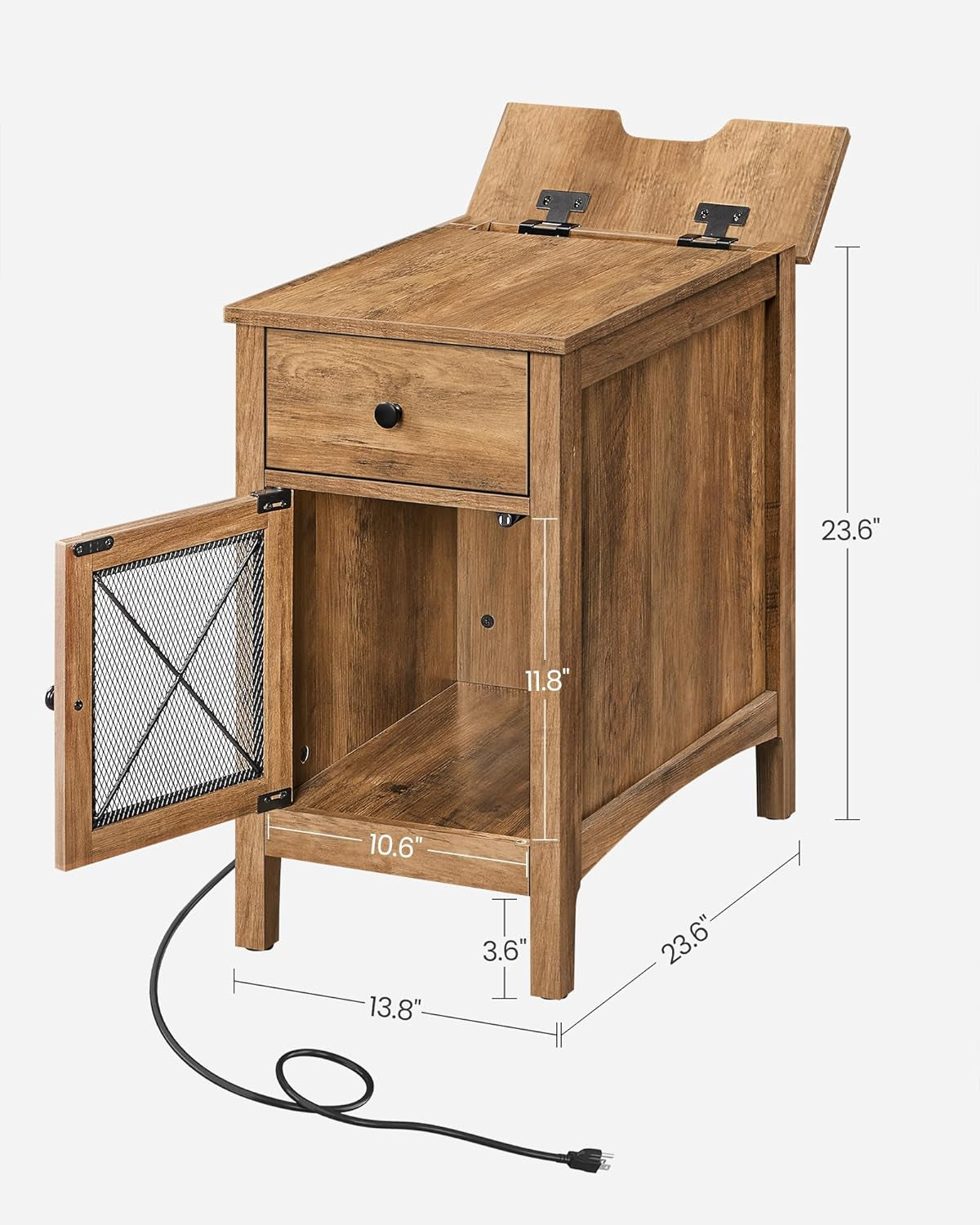 Side Table with Storage, End Table with USB Ports and Outlets, Nightstand with Charging Station, Drawer, Storage Cabinet, Magazine Rack, for Living Room, Bedroom, Rustic Walnut ULET312T41