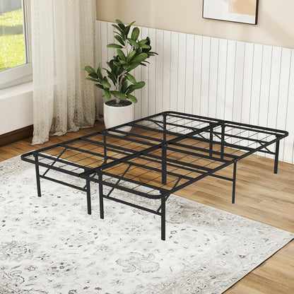 Foldable Full Size Bed Frame，Metal Platform with 14" Underbed Storage, Heavy Duty，Noise Free,Easy Foldable Assembly, No Box Spring Needed,Black