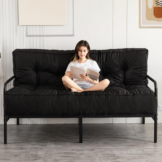8 Inches Futon Mattress Full Size, Thick Futons Sofa Couch Bed, Floor Mattress for Adults, Shredded Foam Filling, Medium Firm(Frame Not Included), Black, 54"X75"