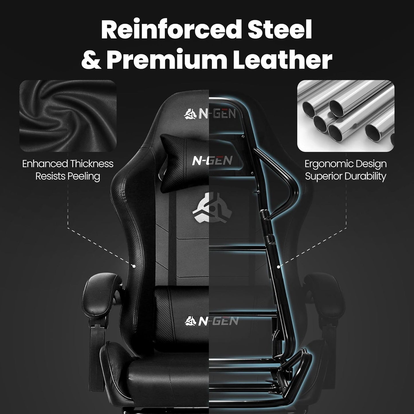 Video Gaming Chair with Footrest Lumbar Support for Home Office High Back Recliner Height Adjustable Ergonomic Comfy Leather Computer Desk Chair (Black)