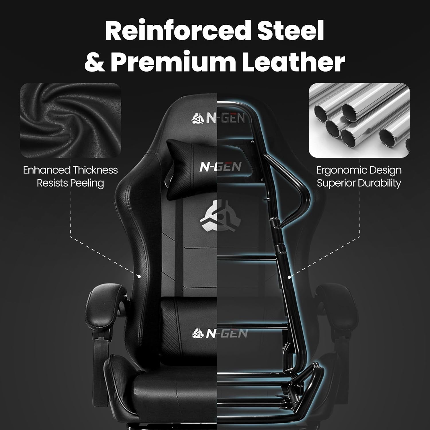 Video Gaming Chair with Footrest Lumbar Support for Home Office High Back Recliner Height Adjustable Ergonomic Comfy Leather Computer Desk Chair (Black)