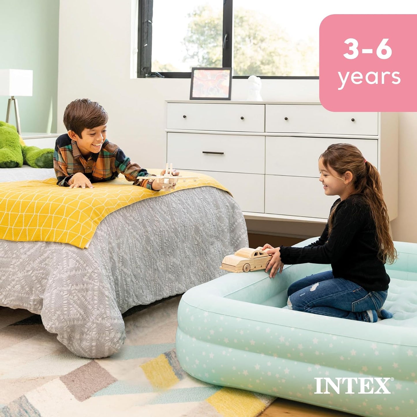 Kids Travel Air Mattress Inflatable Bed with Raised Sides and Hand Pump - Portable Blow-Up Toddler Traveler Bed for Children'S Naps or Sleep