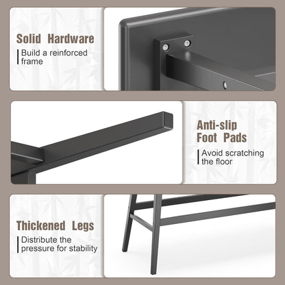Bamboo Dining Bench, Black Entryway Bench with Spindle Back Farmhouse Wood Windsor for Foyer Balcony Living Room (Nature) (Black)