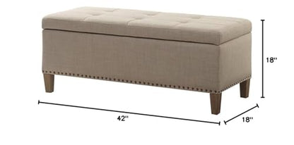 Shandra Storage Rectangular Ottoman Tufted Top Linen Look Fabric with Large Storage Space Accent Furniture for the Living Room, Medium, Natural