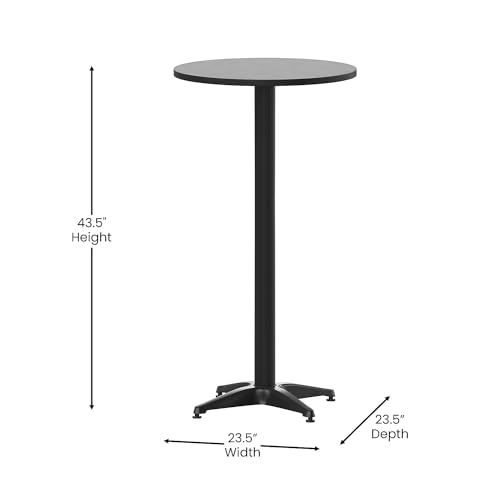 Mellie 23.25" Round Aluminum Indoor-Outdoor Bar Height Table with Flip-Up Table, Black
