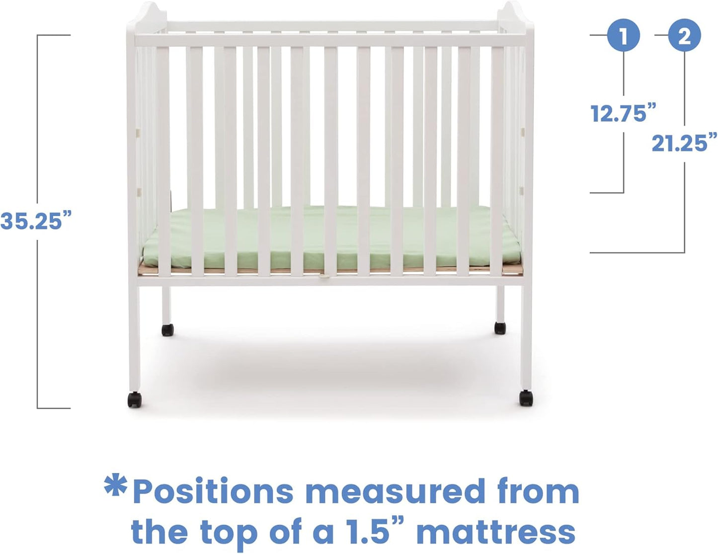 Folding Portable Mini Baby Crib with 1.5-Inch Mattress - Greenguard Gold Certified, White
