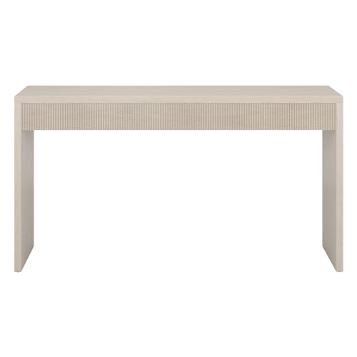 55" Rectangular Fluted Console Table, Ribbed Entryway Table, Sofa Table for Entryway, Living Room, Couch, Hallway, or Office, Beech White