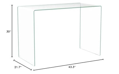 Bent Glass Computer Desk, Rectangular Shaped PC Laptop Workstation Table for Home Office, Clear