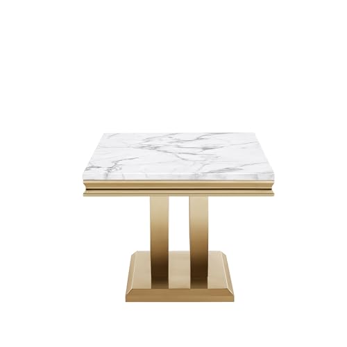 Luxury Faux Marble Coffee Table, 47" White Sofa Coffee Table with 0.71" Thick Marble Tabletop and Gold Mirrored Stainless Steel Base, Modern Cocktail Table Center Table for Living Room Office