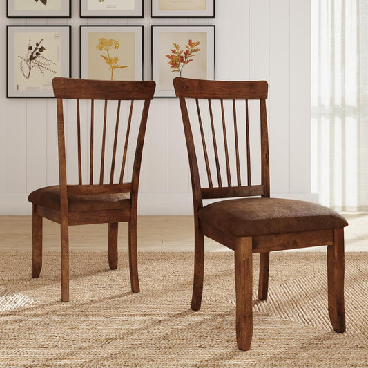 Berringer Dining Chairs Set of 2, Classic Wood Spindle-Back Design, Cushioned Microfiber Seat, Rustic Finish for Kitchen & Dining Room Chair, Walnut