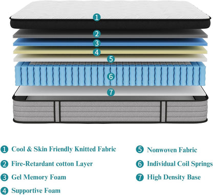 King Size Mattress, 14 Inch King Mattress in a Box, Hybrid Matress with Memory Foam & Individual Pocket Springs, Medium Firm Feel, Edge Support, Motion Isolation, Pressure Relief
