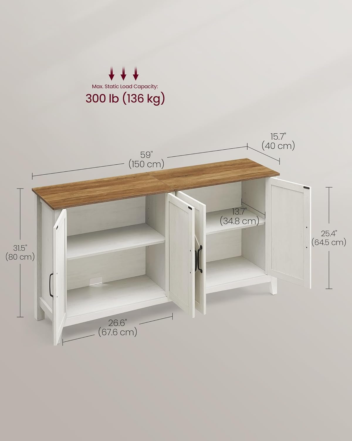 LIRY Collection - Storage Cabinet, Buffet Cabinet, Sideboard, Credenza, with Adjustable Shelves, for Living Room, Entryway, Rustic White and Honey Brown ULSC381W01