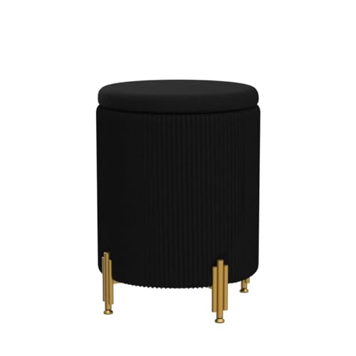 Round Ottoman Foot Stool with Storage and Metal Legs for Living Room Bedroom, Velvet Upholstered Footrest Stool Support 300lbs Modern Padded Seat Ottoman Coffee Table (Black)