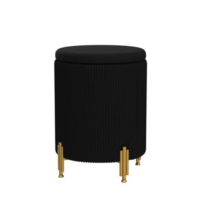 Round Ottoman Foot Stool with Storage and Metal Legs for Living Room Bedroom, Velvet Upholstered Footrest Stool Support 300lbs Modern Padded Seat Ottoman Coffee Table (Black)