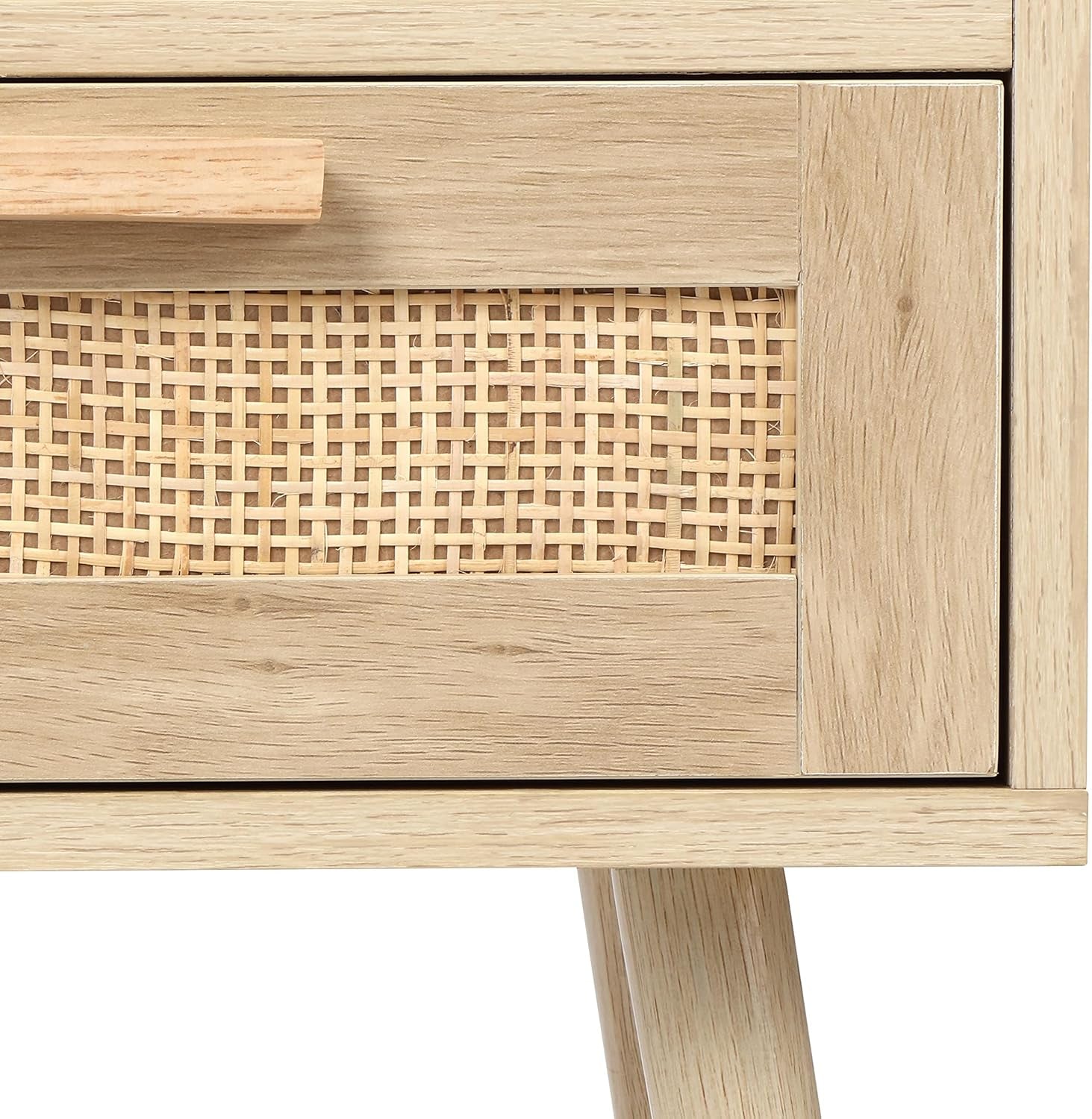 Nightstands Set of 2, End Table, Nightstand, Side Table with Hand Made Rattan Decorated Drawers, Wood Accent Table with Storage for Bedroom, Natural