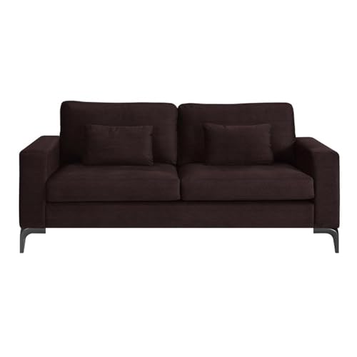 Tommy Hilfiger Austin Upholstered Sofa, Contemporary Square Arms Living Room Couch for Small Space, Plush Cushions, Wooden Frame and Legs, Chocolate Brown