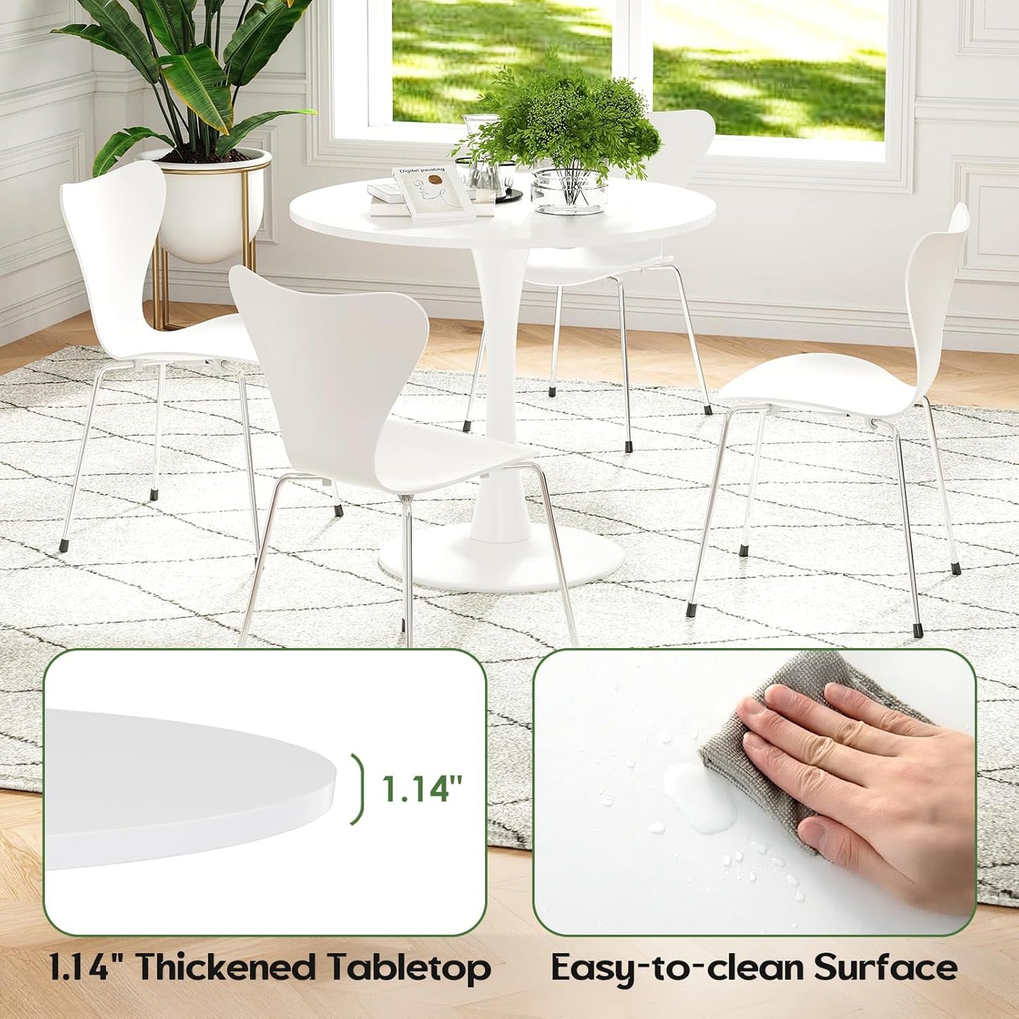 31.5" Small round Dining Table Seats up to 2-4 People,Wood Tabletop Tulip Dining Table with Metal Pedestal Base