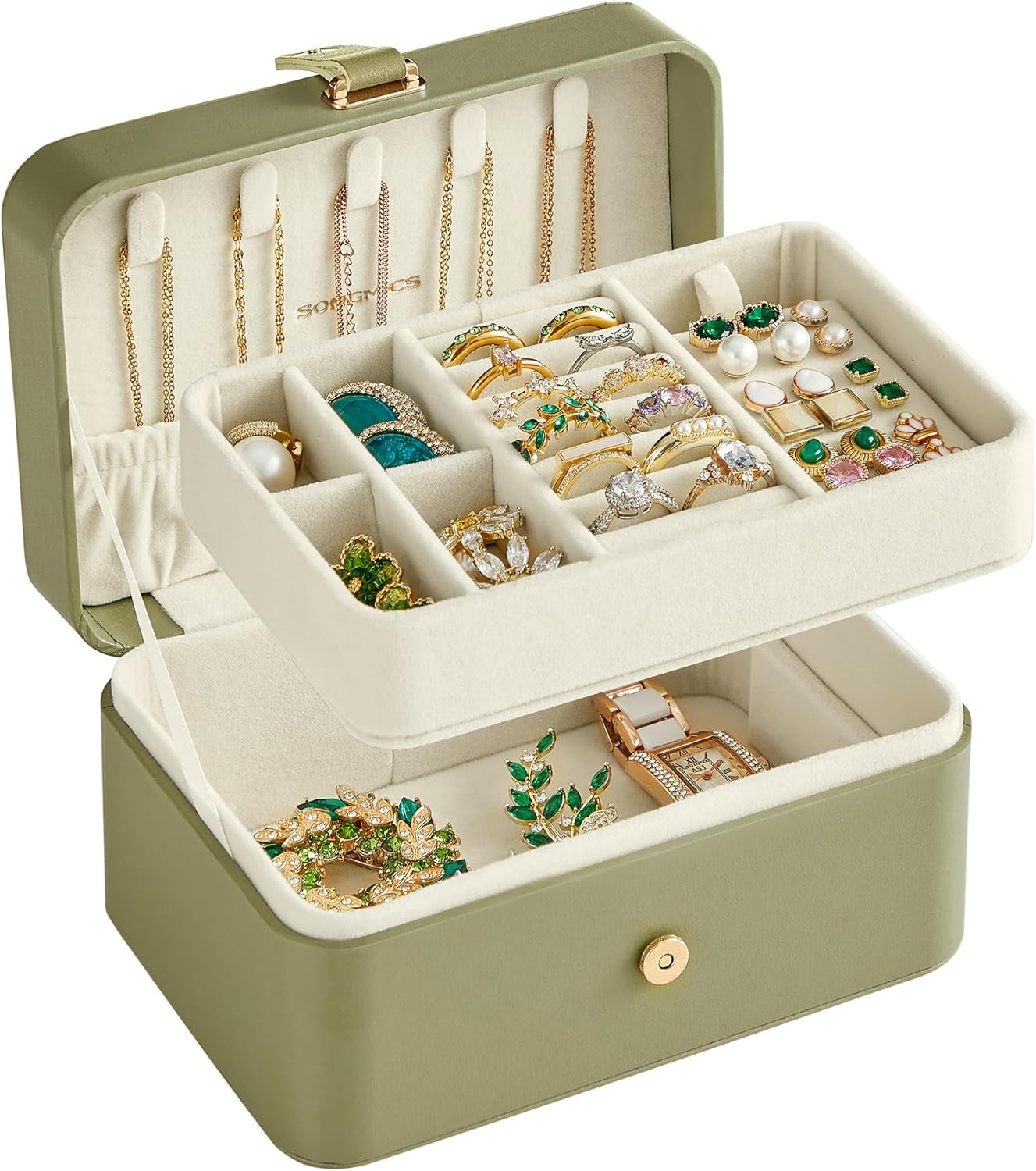 Jewelry Organizer Box, 2-Layer Travel Case for Earrings, Necklaces, Bracelets - Portable Jewelry Storage with Large Capacity, Gift-Ready Box for Women & Girls, Cloud White UJBC166W01